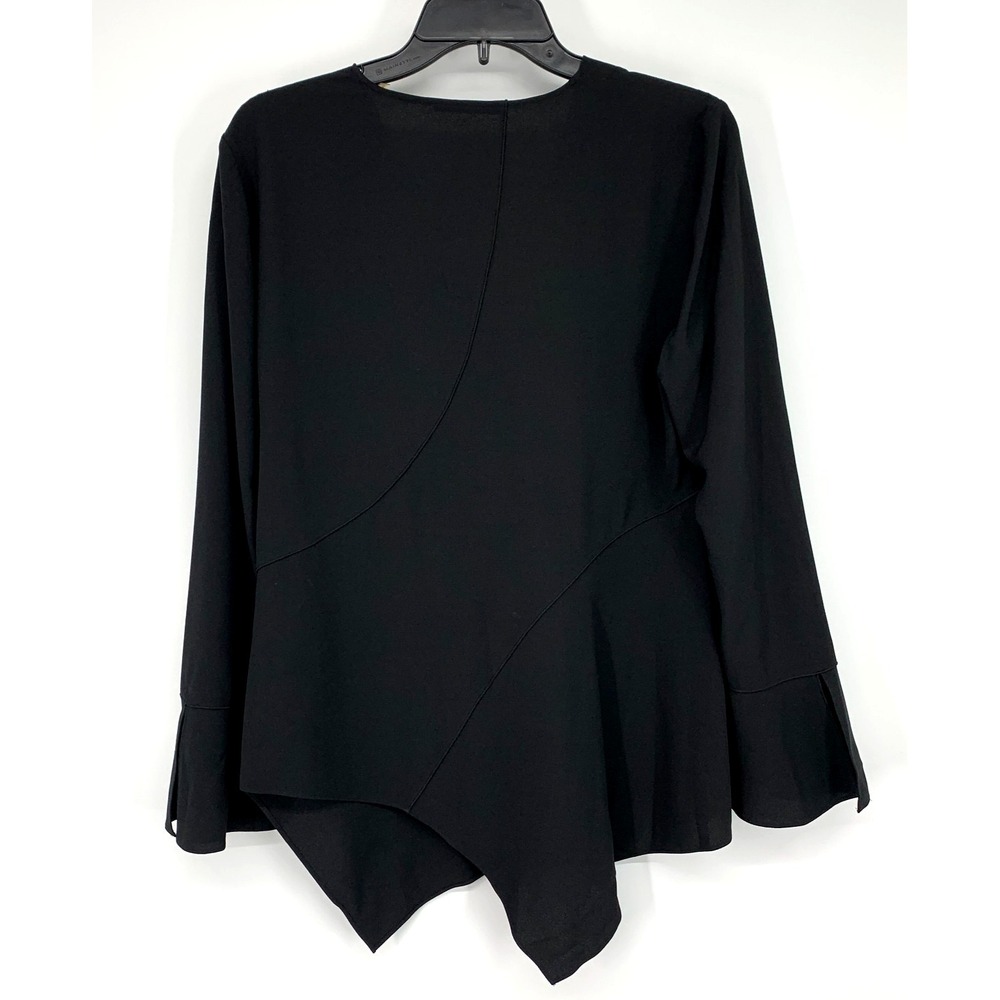 Elie Tahari Top Black V Neck Asymmetrical Bell Long Sleeve Womens Size Medium - Picture 9 of 13
